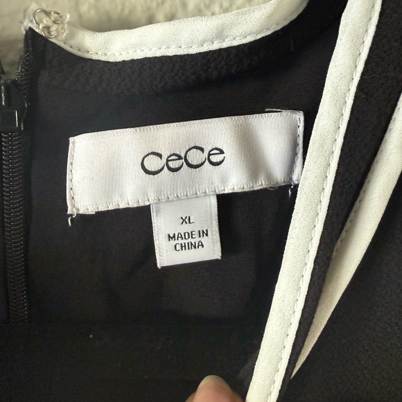 NWT CeCe Black Knee Length Poly Crêpe Tie Neck Dress XL 3/4 Sleeve Office Modest - Picture 3 of 10